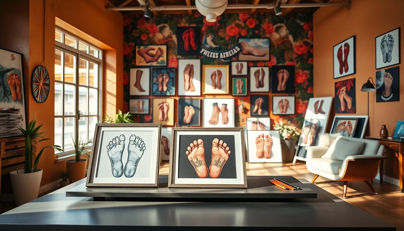 Fußbilder verkaufen - Kunstvolle Fußbilder perfekt inszeniert in einem stilvollen Raum.