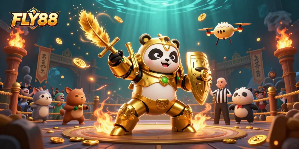 Experience FLY88 as the exciting online casino, highlighting colorful characters and action in a vibrant gaming arena.