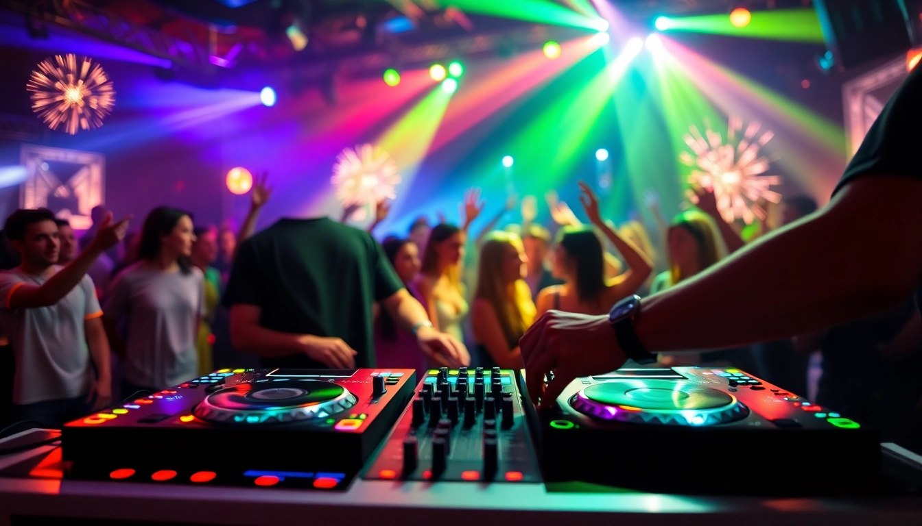 DJ aus München begeistert die Menge mit energiegeladener Musik während einer Party.