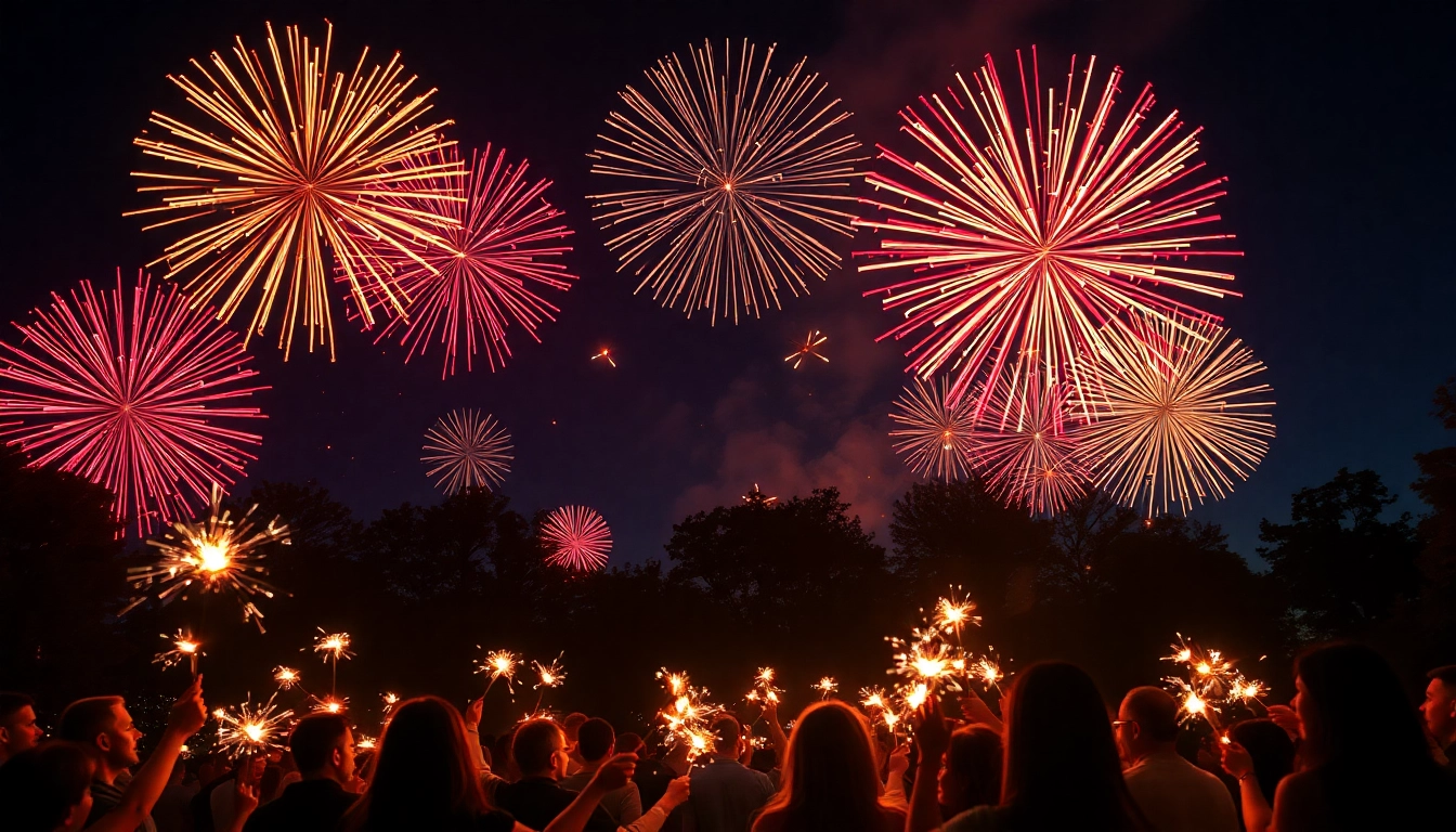 Celebrate with cheap fireworks near me lighting up the night sky over a lively park.