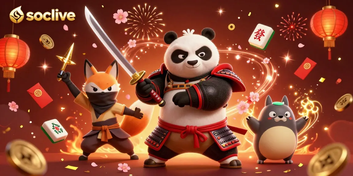 Socolive enhances live gaming experiences with vibrant 3D illustration featuring samurai panda and ninja fox