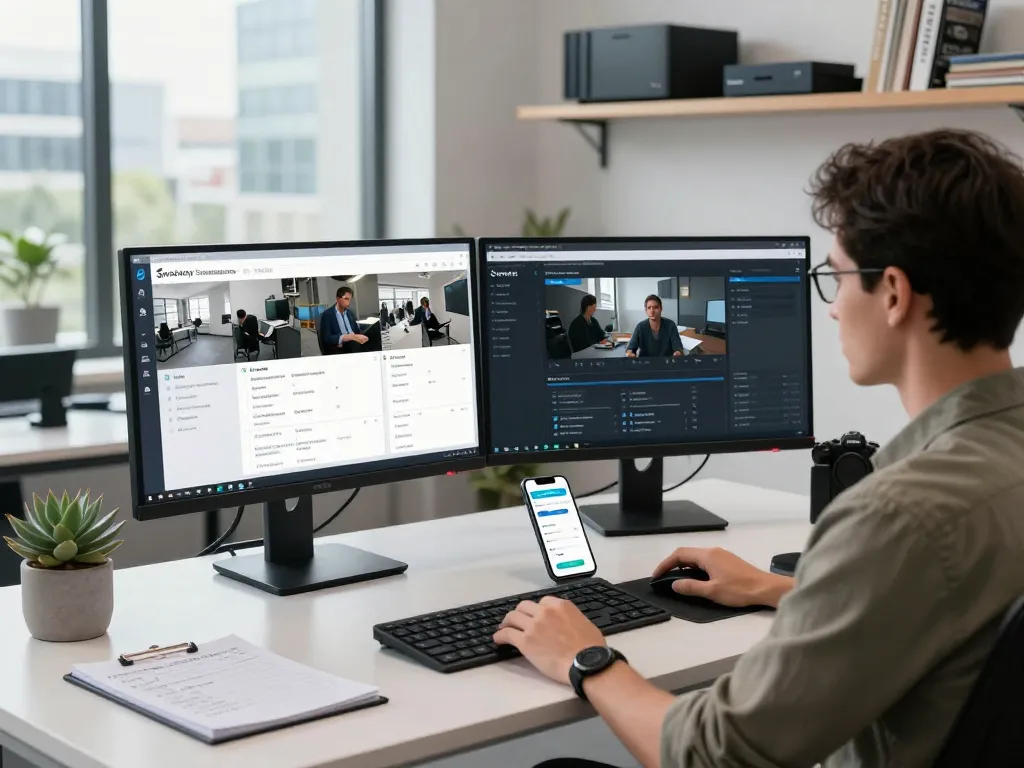 Effiziente Synology Überwachungseinrichtung an einem Technik-Arbeitsplatz