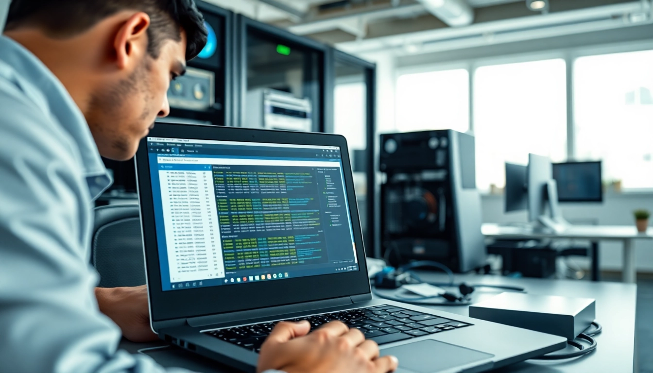 Datenrettung Wien: Techniker führt professionelle Datenrettung in modernem Büro durch.