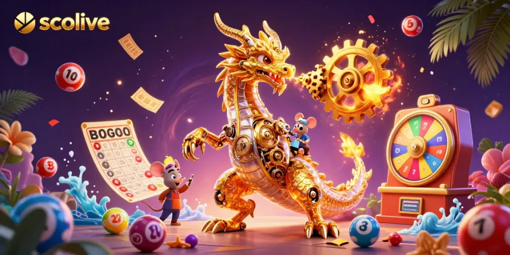 Socolive platform offers dynamic lottery elements with a dragon and vibrant visuals for an engaging gaming experience.