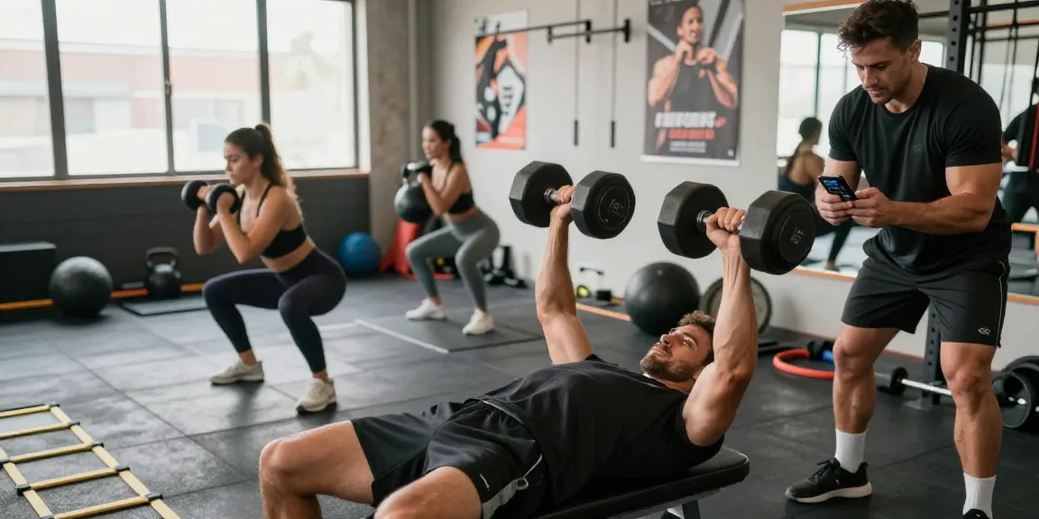 Ein Anabolika Shop mit Bodybuildern im Fitnessstudio, die Gewichte heben und trainieren.