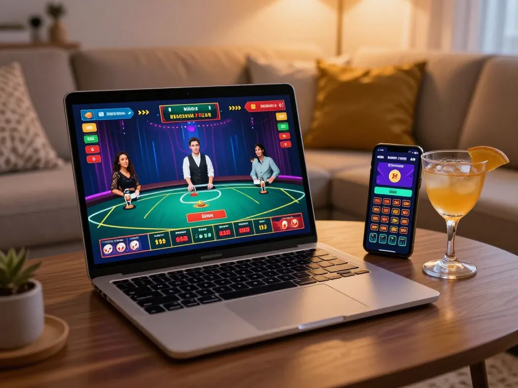 Engaging moment at nhà cái dh88 with online gameplay on laptop, showcasing live dealer experience.