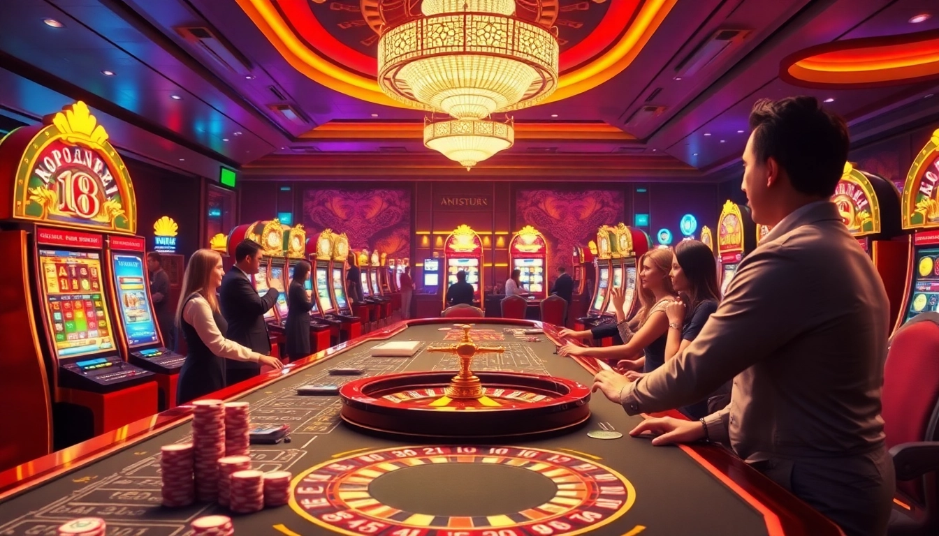 The excitement of winning big in nổ hũ with vibrant casino games and joyous player celebrations.