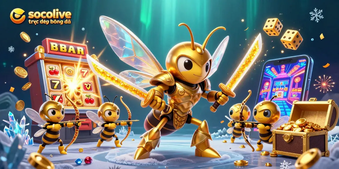 Experience socolive trực tiếp bóng đá through vibrant casino-themed illustration featuring golden characters and dynamic gaming elements.