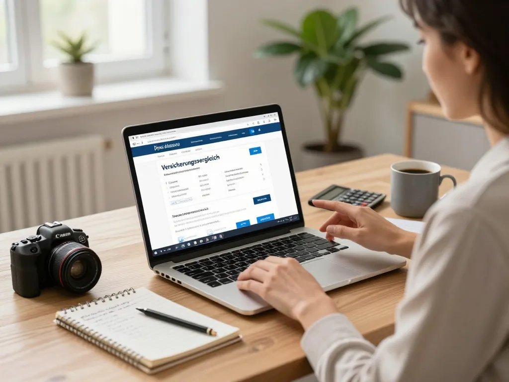 Prozess des Versicherungsvergleichs für Versicherungsvergleich in einem modernen Homeoffice-Umfeld.