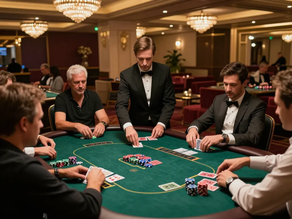 Players strategizing their moves during a high-stakes poker game at 98win9 casino.