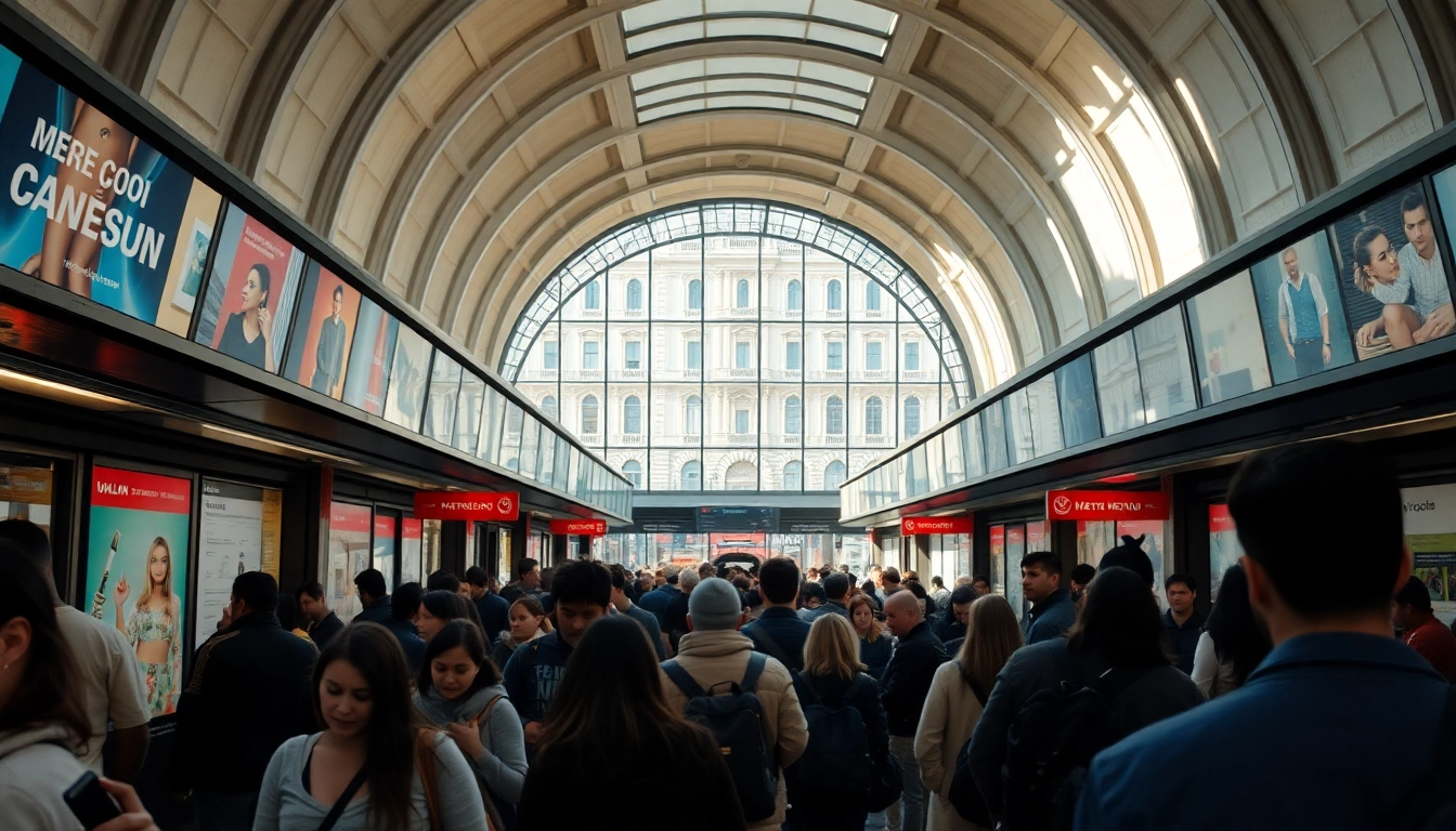 Menschen nutzen Metro Mailand am belebten Bahnhof mit einzigartiger Architektur.