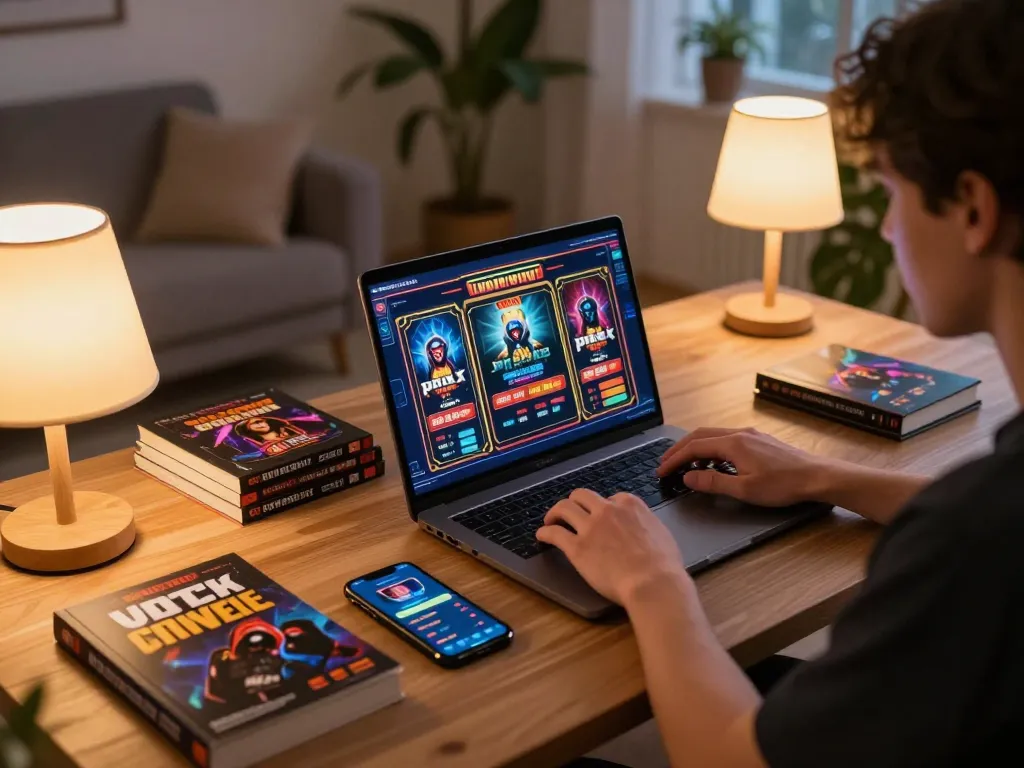 Player strategizing with 78winvina while enjoying an online slot game in a cozy home setting