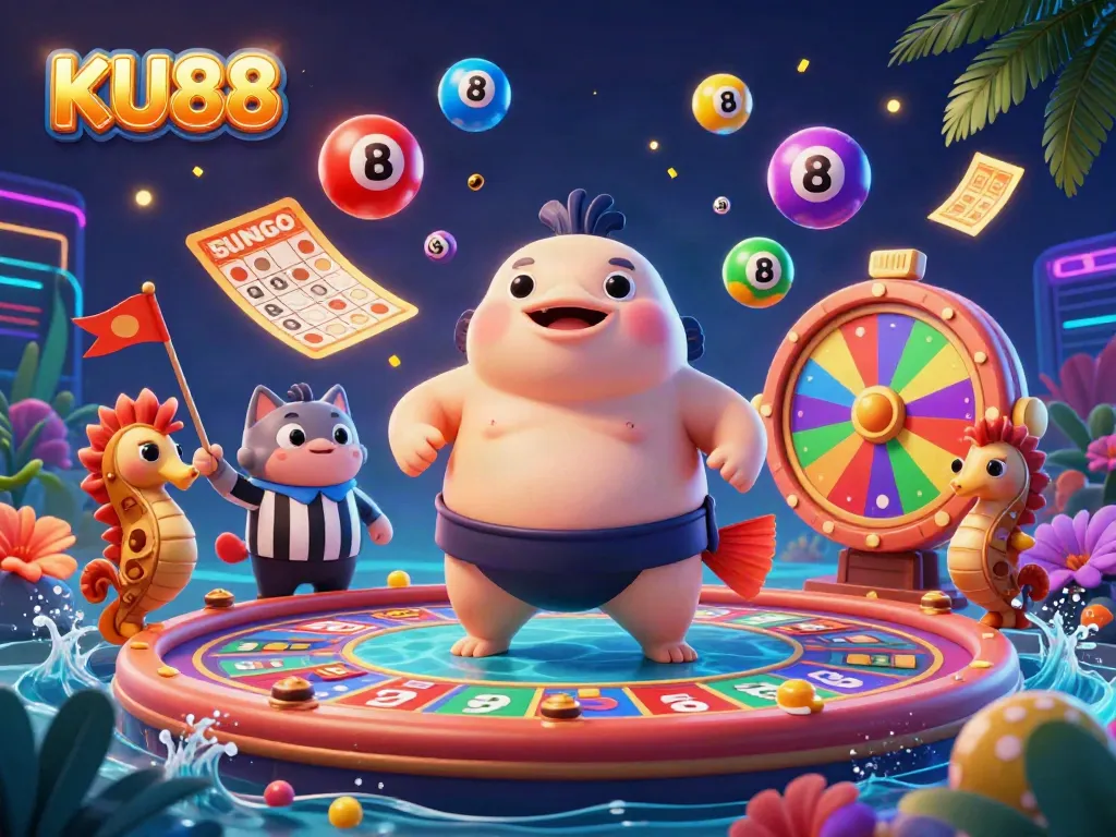 Experience electricity at KU88's underwater casino with vibrant lottery elements and lively sea characters!