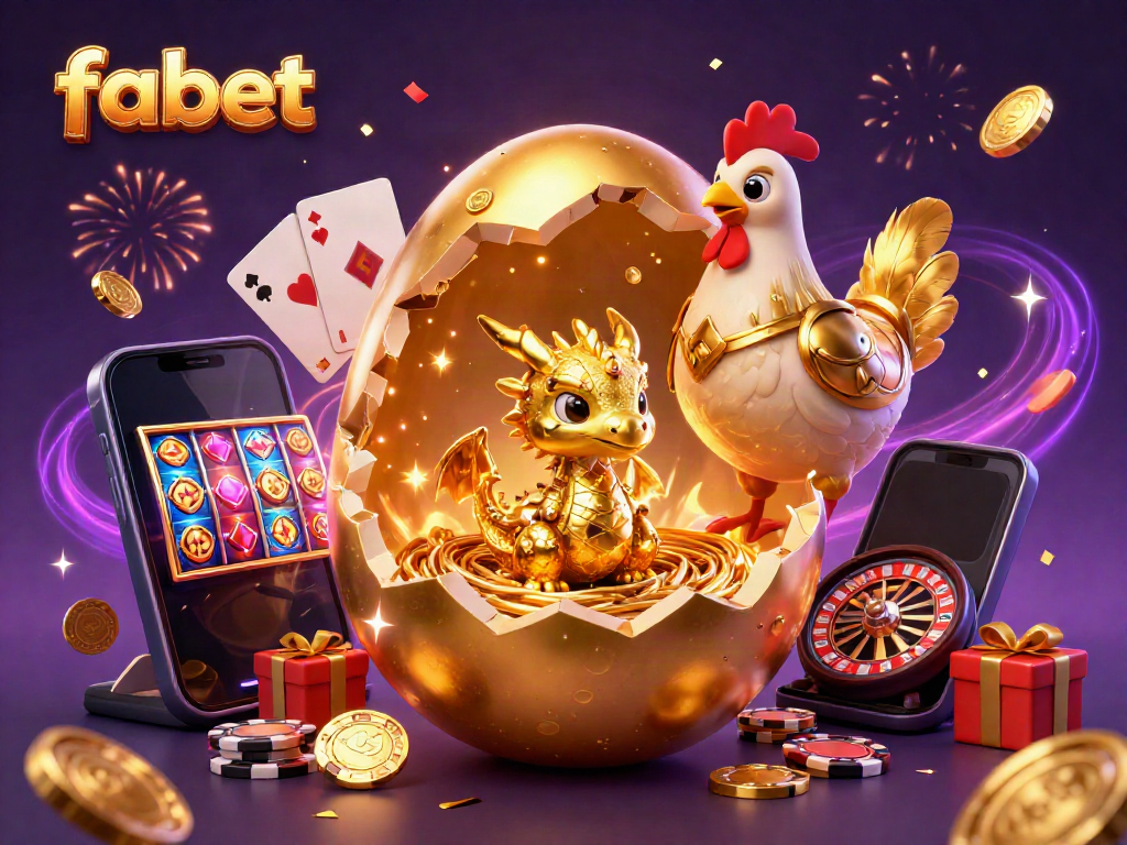 Engage with fabet’s thrilling online casino experience featuring a baby dragon and golden elements.