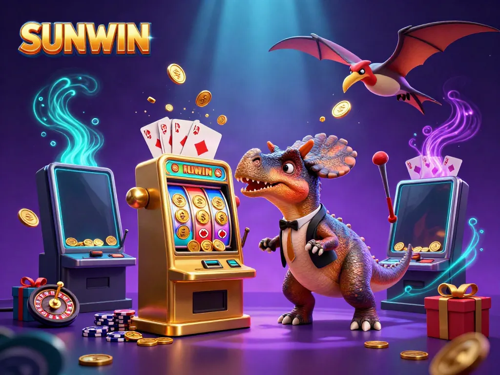 Experience SUNWIN's thrilling jackpot excitement with dynamic 3D casino characters and vibrant gaming elements.