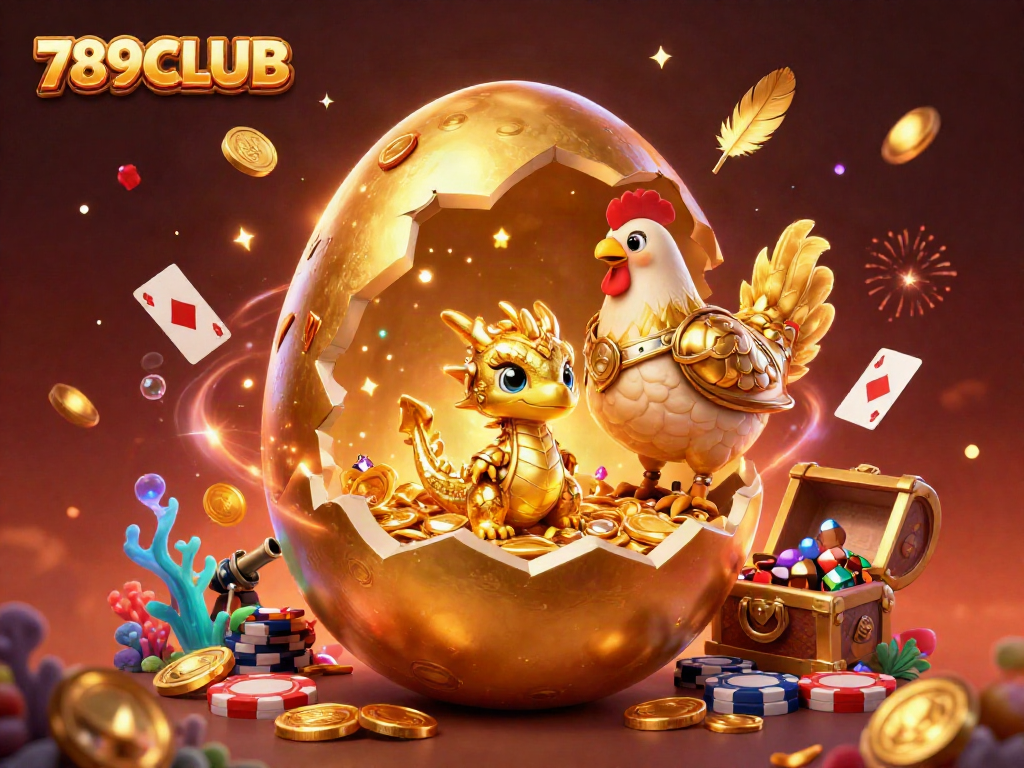Engage with thrilling gaming at 789CLUB featuring a gold dragon on poker chips amid festive elements.
