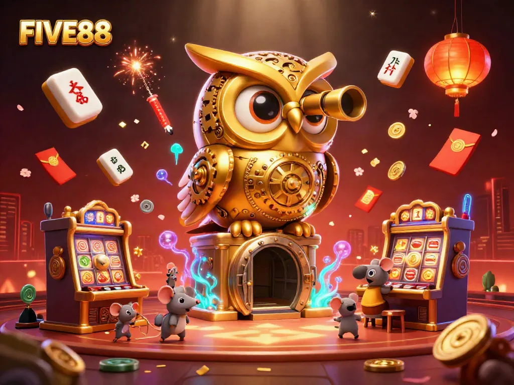 Experience thrilling action at FIVE88, featuring dynamic casino games amidst a vibrant fantasy scene.