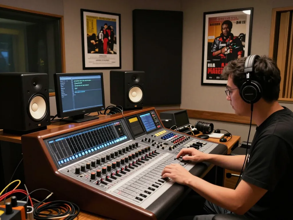 Audio engineer adjusting levels on TASCAM DA88 multitrack recorder in a professional recording studio