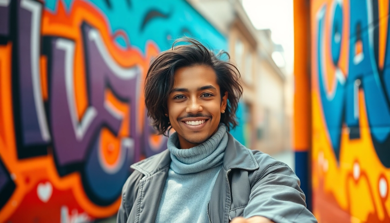 Dating fotograf für tinder bilder: Professionelle Aufnahmen einer Person in urbanem Setting mit lebhaften Hintergründen.
