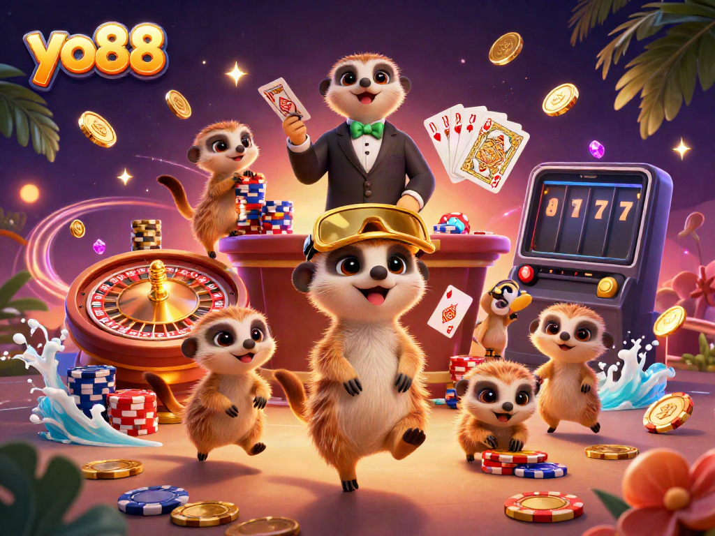 Experience the vibrant excitement of yo88 casino with engaging 3D meerkat characters and dynamic game elements.