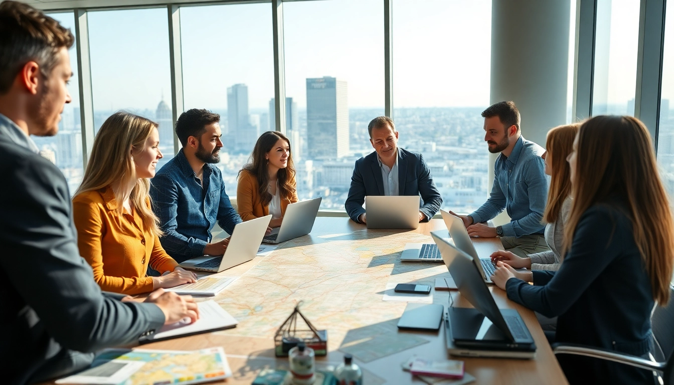 Gruppenreisen Plattform: Interactive meeting for travel planning with diverse participants.