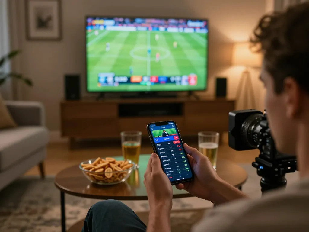 Engaged user betting on sports through RR88 app while enjoying a cozy home atmosphere.