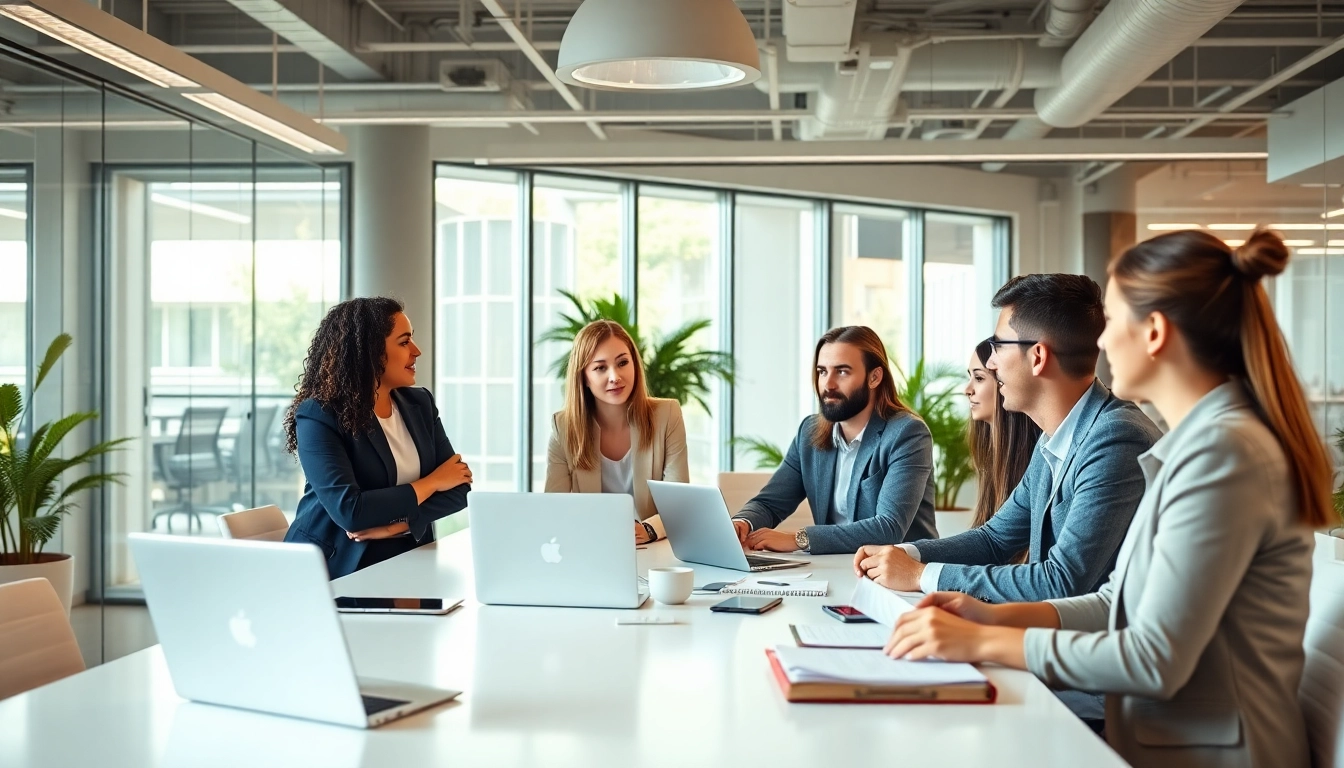 Aktive Diskussion über Stellenangebote in einem modernen Büro mit dynamischer Atmosphäre.