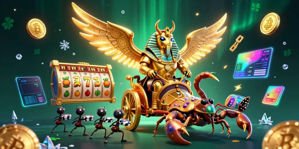 Spin the reels with slot adventures featuring a colossal scarab beetle and lucky symbols.