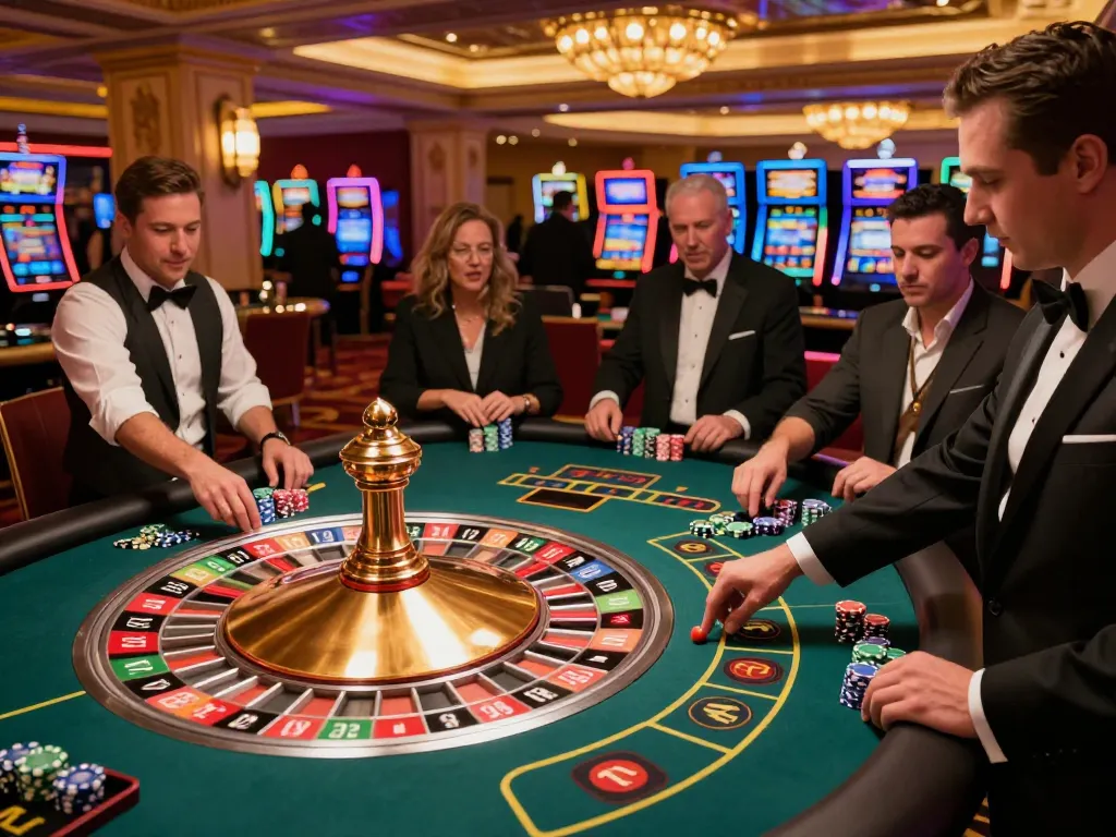 Players engage in an exciting game at the roulette table at hm88 casino, capturing the thrilling moments of betting.