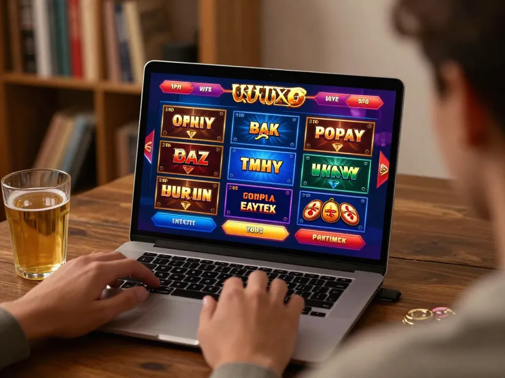 Engaging online gaming session on 789club showcased on a laptop in a cozy home environment.
