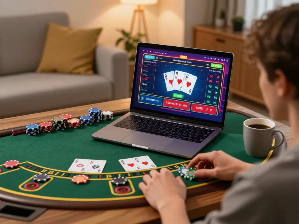 Engaging in a live dealer game of blackjack on QQ88 while enjoying a cozy home environment.