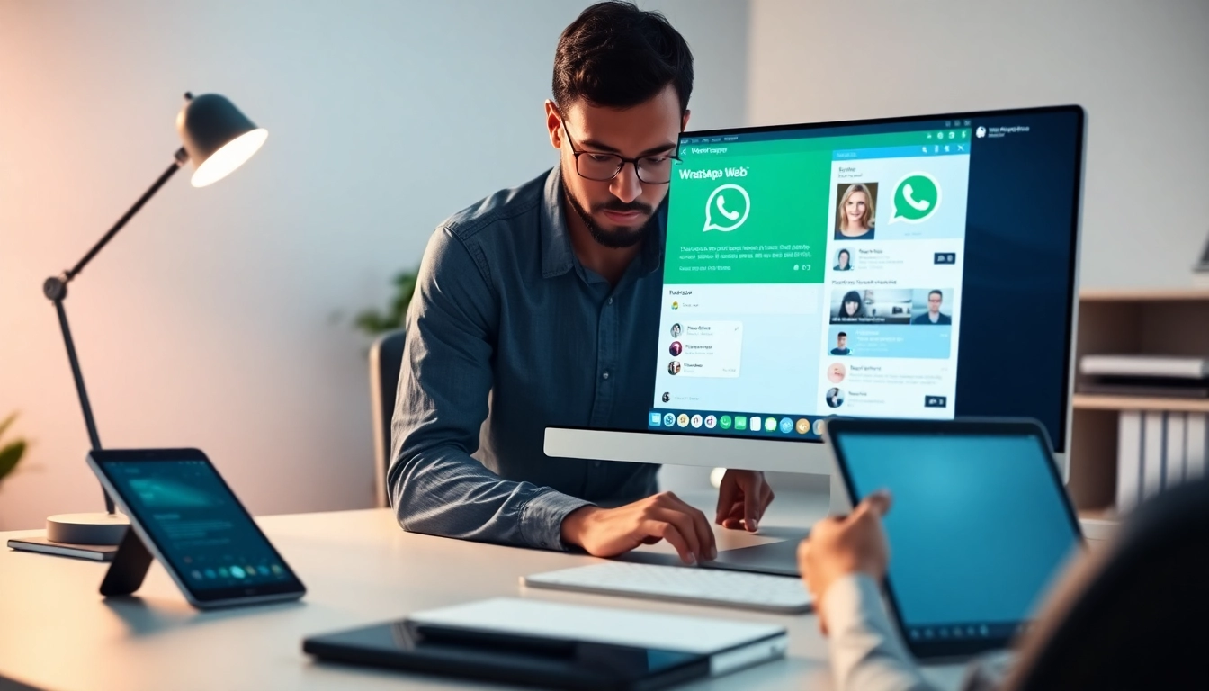 Efficient communication with WhatsApp网页版 in a modern workspace, showcasing cross-platform capabilities.