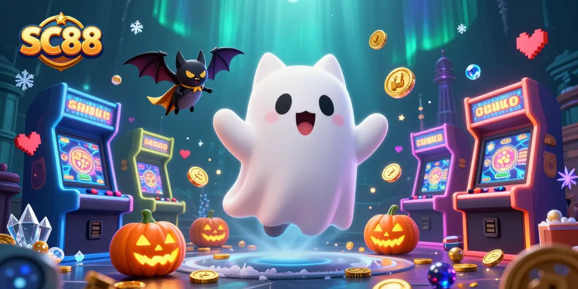 Engage in thrilling gaming at SC88, with a ghost cat and floating jackpots in a haunted casino.