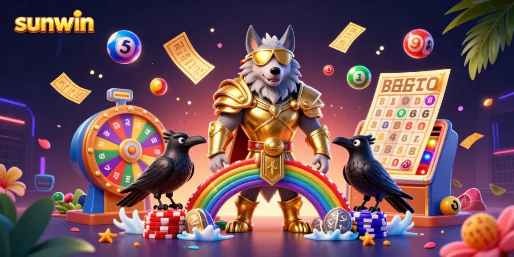 Experience thrilling gaming adventures on sunwin with a vibrant casino-themed 3D scene bursting with action.