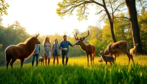 Experience the beauty of wildlife at schwarze-berge.de with children joyfully feeding a deer.