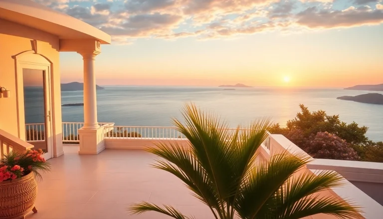 Exklusive nord zypern immobilien: Eine traumhafte Villa mit Meerblick im goldenen Licht der Abenddämmerung.