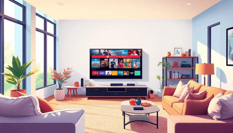 Enjoy an engaging IPTV purchase experience in a cozy living room with vibrant channels.