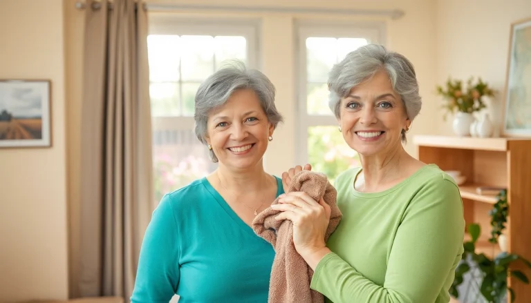 Haushaltshilfe Münster: Eine freundliche Haushaltshilfe reinigt ein Wohnzimmer in Münster.