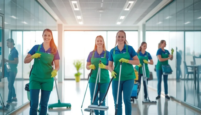 Unterhaltsreinigung Münster: Professionelles Reinigungsteam bei der Arbeit in einem modernen Büro.