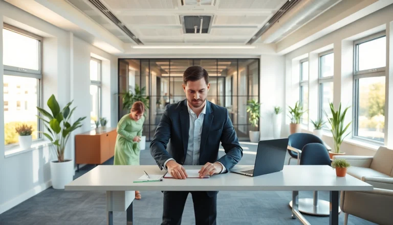 Büroreinigung in Münster: Professionelles Reinigungsteam bei der Arbeit in einem modernen Büro.