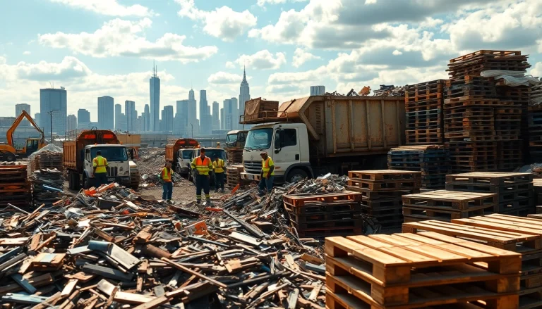Effiziente Schrottabholung Remscheid mit Arbeitern im hektischen Schrottplatz.