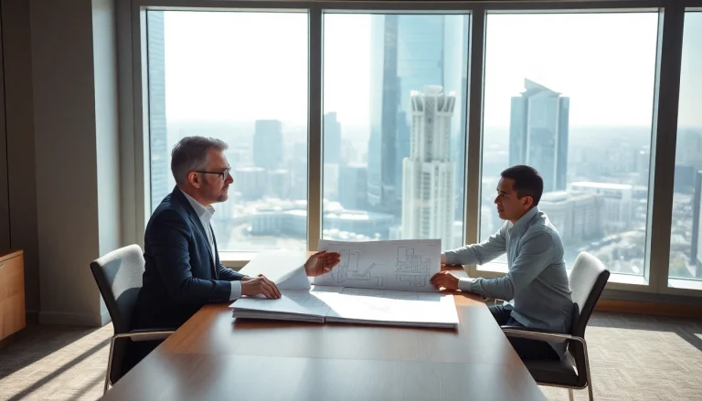 Headhunter Baubranche bei der Diskussion über Baupläne in einem modernen Büro.
