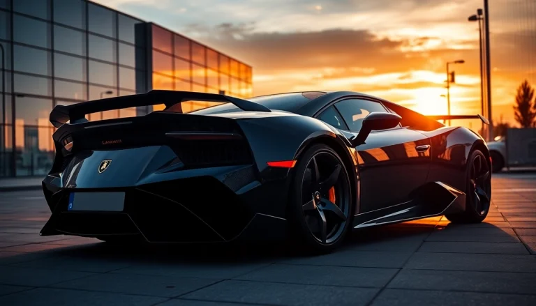 Verleihen Sie Ihrem Lamborghini PPF München strahlenden Schutz und Stil unter urbanem Sonnenuntergang.