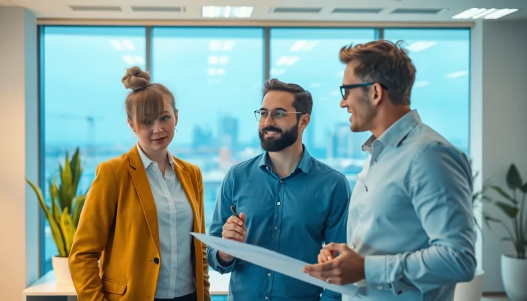 Headhunter Rostock berät Kandidaten in einem modernen Büro mit rostocker Skyline im Hintergrund.