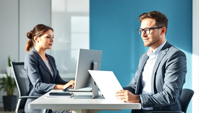 Personaldienstleistungen in Aktion: Personalvermittlung bei einem Vorstellungsgespräch zwischen Bewerber und Recruiter.