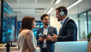 Professionelle Headhunter IT führen ein Beratungsgespräch mit einem IT-Experten in einer modernen Büroumgebung.