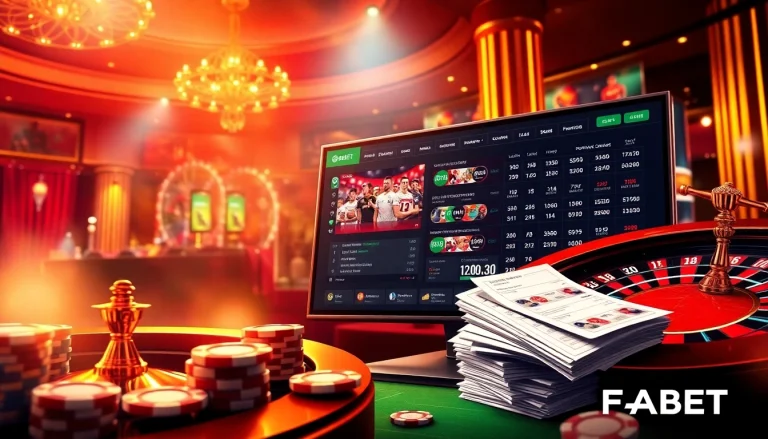Experience thrilling sports betting at FABET with engaging casino elements and dynamic visuals.