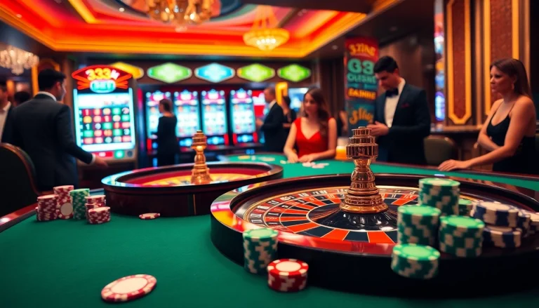 Players celebrating wins at an engaging 333bet casino table with poker chips and cards.