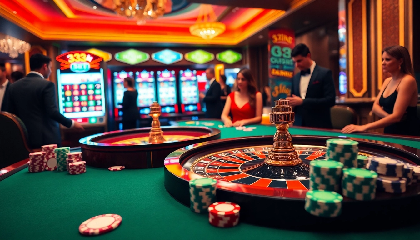 Players celebrating wins at an engaging 333bet casino table with poker chips and cards.