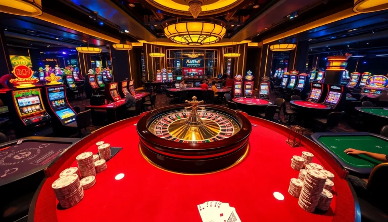 Experience the excitement of rr88 with lively players at a bustling casino featuring roulette, poker, and slot machines.